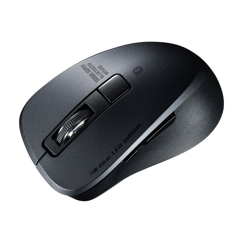 型番MA-BTBL155BK 商品説明【特長】 全ボタンに静音スイッチを採用。小型で持ちやすい形状の5ボタンBluetoothマウス。 小型で持ちやすい形状のBluetoothマウスです。 全てのスイッチに静音スイッチを採用しており、公共の場や会議中の操作などでの使用に便利です。 低消費電流のICを採用しており省電力マウスなので約2年間電池交換が不要です。 マウスポインタを動かさず手元のサイドボタンで操作できる「戻る・進む」の2ボタンを搭載しており、Webブラウザで操作をスピーディに行えます。。 使用頻度の高い「戻るボタン」を、「進むボタン」より大きくしており、押しやすくなっています。 サイドボタンの「戻る・進む」機能はWindowsのみの対応です。 赤色の光学式より感度の高いブルーLED光学センサーを搭載し光沢感のあるデスク面でもマウスパッドなしでスムーズな操作が可能です。 鏡など光を反射する素材や、ガラスなど透明な素材の上でご使用になると、カーソルがスムーズに動かない場合があります。また規則正しいパターンの上ではトラッキング能力が低下する場合があります。 Bluetooth Ver.5.0規格に対応し、Bluetooth内蔵のパソコンにレシーバーなしで接続できます。 用途に合わせてカーソル速度が変更できる、カーソル速度切替機能付きです。1000・1600・2400の3段階の切替えができます。 ケーブルを気にせず使えるワイヤレスタイプです。 不使用時の電池消耗を防止する電源ON・OFFスイッチ付きです。 Android搭載のスマートフォンやタブレットでも使用できます。 サンワサプライWEBサイトよりドライバーをダウンロードすれば、ホイールボタン、サイドボタン割り当ての変更ができます。(Windowsのみ） 左右クリックだけでなく、サイドボタン、カウント切替えボタンにも静音スイッチを採用しています。 【仕様】 カラー：ブラック 適合規格：Bluetooth Ver.5.0（BLE） Class2※Bluetooth 5.0に適合しHOGPプロファイルに対応したパソコン・スマートフォン・タブレットである必要があります。 周波数範囲：2.402〜2.480GHz プロファイル：HOGP（HID over GATT Profile） 通信距離：木製机（非磁性体）/半径約10m、スチール机（磁性体）/半径約2m※電波の通信範囲は使用環境によって異なります。 分解能：1000・1600・2400カウント/インチ 静音：左右ボタン、サイドボタン、ホイールボタン、カウント切替えボタン 読み取り方式：光学センサー方式（ブルーLED） ボタン：2ボタン、2サイドボタン、ホイール（スクロール）ボタン、カウント切り替えボタン※macOS、Mac OSで標準インストールされているSafari、Mail、Text Edit及びFinderなど、OSドライバーでスクロール可能なアプリケーションでのみスクロール可能です。またホイールボタン押し下げによる動作はサポートしません。 電池性能：連続作動時間/約433時間連続待機時間/約65000時間使用可能日数/約744日※一日8時間のパソコン作業で、マウス操作を5％行った場合。（充電池は満充電時）※時間については、環境（温度・電池性能）によって異なります。（乾電池はアルカリ乾電池使用時）また自然放電などを考慮しないサンワサプライ社計算値であり保証値ではありません。※使用期間により、徐々に性能が低下します。予めご了承ください。 サイズ：W61.8×D98.2×H36.7mm 重量：約58g（電池含まず） セット内容：マウス、単四乾電池×2（テスト用）、取扱説明書