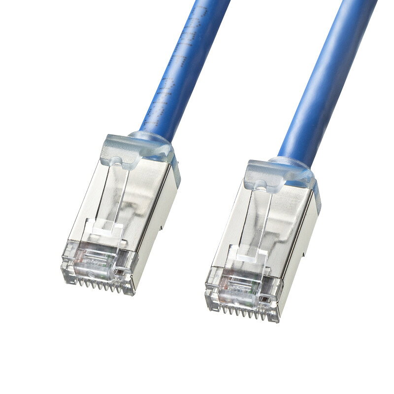 型番KB-T6ASB-01BL 商品説明【特長】 超小型コネクタで出っ張りが少ない、ノイズに強いSTPタイプのCAT6A LANケーブル サーバールーム、パッチパネル、データセンターなどの環境で、ケーブルをたくさん接続する際に、また機器内での接続の際に取り回しが良く、ノイズに強い、10Gigaビット伝送可能なLANケーブルです。 10ギガビットイーサーネットにも完全対応しているので、これからの超高速ネットワークにも対応できます。 エンハンスドカテゴリ5の5.0倍、カテゴリ6の2.0倍の伝送帯域500MHzを実現!余裕の伝送帯域で、伝送エラーを防ぐ高性能カテゴリ6A LANケーブルです。 ツイストペアケーブルをさらにシールドでカバーしているノイズに強いSTP LANケーブルです。 4.8奥行の超ショートブーツ採用、根元からケーブルを曲げられて、出っ張りを抑えられます。 火災の延焼原因になりにくい難燃素材を使用しています。 ツメ折れ防止カバーを採用しています。 【仕様】 ケーブル長：1m カラー：ブルー コネクタ形状：RJ-45シールドコネクタツメ折れ防止カバー付き スリムコネクタ：有 ツメ折れ防止コネクタ：無 ツメ折れ防止カバー：有 形状タイプ：スタンダードタイプ ケーブル構造：STP ケーブル導体：26AWG ケーブル導体構造：より線 結線仕様：ストレート結線 色配線：TIA/EIA-568B ケーブル直径：6mm カテゴリ：CAT6A 規格名：10GBASE-T 対応カテゴリ・規格：カテゴリ6A（10GBASE-T）、カテゴリ6（1000BASE-TX）、カテゴリ5e（1000BASE-T）、カテゴリ5（100BASE-TX）、カテゴリ3（10BASE-T）適合 通信速度：10Gbps 周波数特性：500MHz 検査：100%導通検査 対応環境（機器）：光回線（FTTH超高速光インターネット）、ケーブルTV回線（CATVモデム）、ADSL回線（ADSLモデム）、ネットワーク回線（ネットワーク機器）、デジタルテレビ、デジタルオーディオ、ハードディスクレコーダ（RJ-45ポートを持つ機種）、INS64（30m以下）対応※ギガビット接続については、接続する他の機器・ケーブルが全てギガビットに対応する必要があります。 形状仕様タイプ：丸型ケーブル ケーブル芯数：8芯（4P)