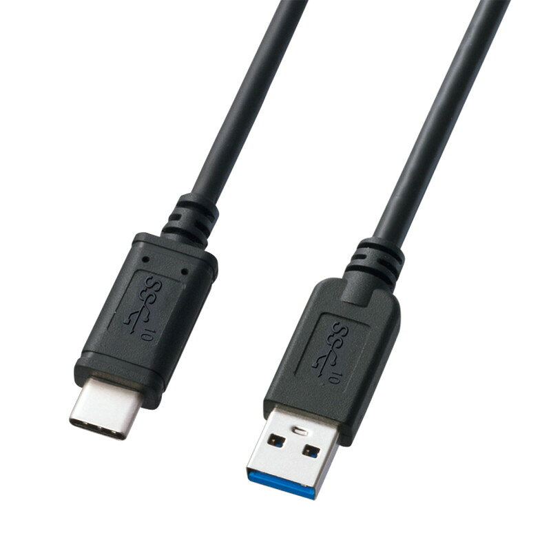 型番KU31-CA10 商品説明【特長】 USB　タイプC-AのUSB3.1ケーブル　1m　ブラック　USB認証取得品 USB 3.2/3.1/3.0搭載（USBAコネクタメス）のパソコンと、USB Type-Cポートを持つ周辺機器や、端末（タブレット・スマホなど）とを接続するときに使用するケーブルです。 USB 3.2 Gen2 の「SuperSpeed+USB(転送速度 10Gbps)」に対応した高品質ケーブルです。 転送速度は使用されるパソコン、周辺機器の規格に準じます。 コネクタの表・裏を気にせず使えるUSB Type-Cコネクタを採用しています。 USB IF（USB Implementers Forum）で認証された製品です。 データ信号用の導体は、ノイズの干渉を防ぐ3重シールド構造になっています。 錆にも強く、経年変化による信号劣化の心配が少ない金メッキ処理を施したピン（コンタクト）を使用しています。 内部を樹脂モールドで固め、さらに全面シールド処理を施していますので、外部干渉を防ぎノイズ対策も万全。耐振動・耐衝撃性にも優れています。 【仕様】 コネクタ形状：USB Type-Cコネクタオス−USB Aコネクタオス (USB 3.2(3.1/3.0)規格準拠） ケーブル長：約1m（コネクタの長さも含む） ケーブル直径：約4.5mm 規格：USB 3.2（USB 3.1）Gen2 USBIF 認証品 線材規格：UL2725 ≪特注不可≫：少量からの特注は、お受けすることができません。数量によっては可能な場合がありますので、詳しくはサンワサプライ営業までお問い合わせください。