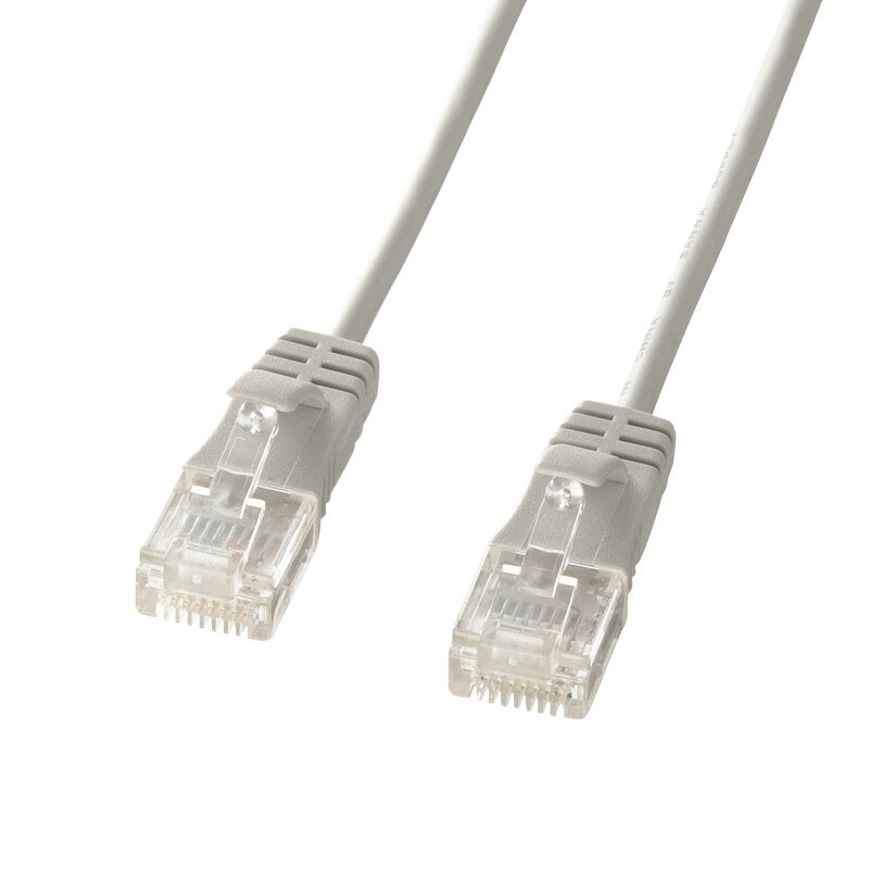 型番KB-SL6-02 商品説明【特長】 直径3.2mmの極細タイプ、ギガビットイーサネット対応カテゴリ6LANケーブル ギガビットイーサネットに対応したカテゴリ6準拠のLANケーブルです。 直径わずか3.2mmの極細タイプで取り回しが良く、狭い場所や限られた空間の配線に大変便利です。 6畳間に最適な長さです。 カテゴリ5eの2.5倍の伝送帯域250MHz、伝送速度1000Mbps（1Gbps）を実現しています。 コネクタの爪が折れにくいツメ折れ防止カバー付きです。 【仕様】 カラー：ライトグレー ケーブル長：2m コネクタ形状：RJ-45スリムコネクタ（ツメ折れ防止カバー付き） ケーブル構造：より線（32AWG）、ストレート全結線 ケーブル直径：3.2mm 対応伝送帯域：カテゴリ6（1000BASE-TX）カテゴリ5e（1000BASE-T）カテゴリ5（100BASE-TX）カテゴリ3（10BASE-T）適合 対応環境（機器）：ADSLモデム、CATVモデム、FTTH、デジタルテレビ、ハードディスクレコーダー（RJ-45ポートを持つ機種）、INS64対応（30m以下）対応