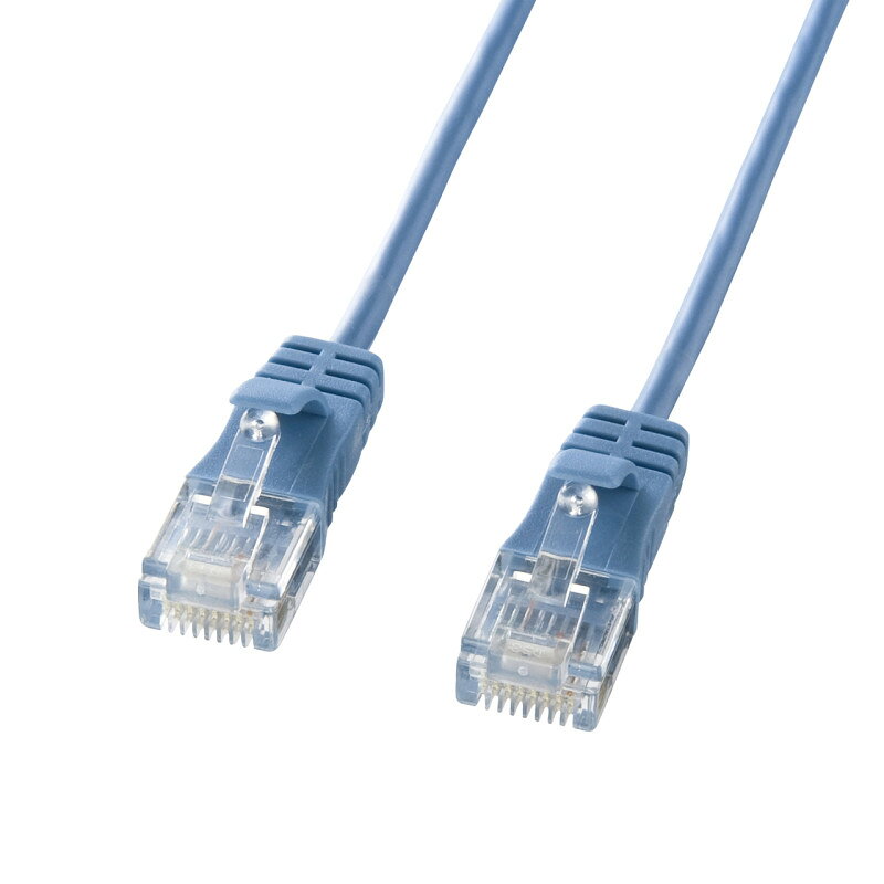 型番KB-SL6-01BL 商品説明【特長】 直径3.2mmの極細タイプ、ギガビットイーサネット対応カテゴリ6LANケーブル ギガビットイーサネットに対応したカテゴリ6準拠のLANケーブルです。 直径わずか3.2mmの極細タイプで取り回しが良く、狭い場所や限られた空間の配線に大変便利です。 パソコン-モデム間に最適な長さです。 カテゴリ5eの2.5倍の伝送帯域250MHz、伝送速度1000Mbps（1Gbps）を実現しています。 コネクタの爪が折れにくいツメ折れ防止カバー付きです。 【仕様】 カラー：ブルー ケーブル長：1m コネクタ形状：RJ-45スリムコネクタ（ツメ折れ防止カバー付き） ケーブル構造：より線（32AWG）、ストレート全結線 ケーブル直径：3.2mm 対応伝送帯域：カテゴリ6（1000BASE-TX）カテゴリ5e（1000BASE-T）カテゴリ5（100BASE-TX）カテゴリ3（10BASE-T）適合 対応環境（機器）：ADSLモデム、CATVモデム、FTTH、デジタルテレビ、ハードディスクレコーダー（RJ-45ポートを持つ機種）、INS64対応（30m以下）対応