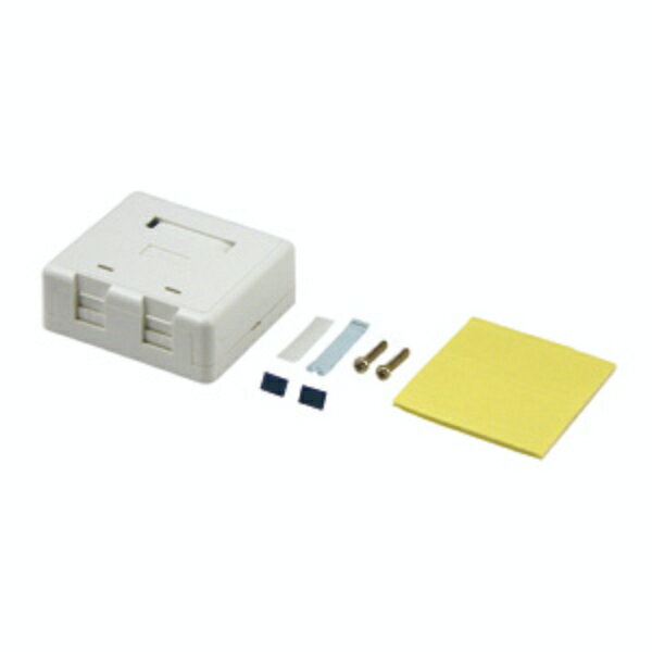 型番LMBOX-2K 商品説明【特長】 カテゴリー5e対応LAN用マウントボックス カテゴリー5e対応 T568A/T568B（RJ-45タイプ） ほこり防止シャッター付 2個口タイプ キーストンジャック2個付 サイズ：65×72×27mm 色：白 【仕様】 梱包仕様：個装梱包 個装サイズ質量：W120×D35×H160mm 58g 原産国：台湾