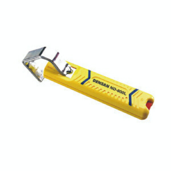 型番ND-800L 商品説明【特長】 くるくる回転 タテに引くだけでOK　簡単構造の皮むきで熟練不要 握り易いハンドル 替刃1本付（本体内部に収納） 適用ケーブル：φ27-37mm 【仕様】 全長：150mm 質量：107g 梱包仕様：個装梱包ブリスター 台紙 個装サイズ質量：W80×D260×H30mm 107g 原産国：ドイツ