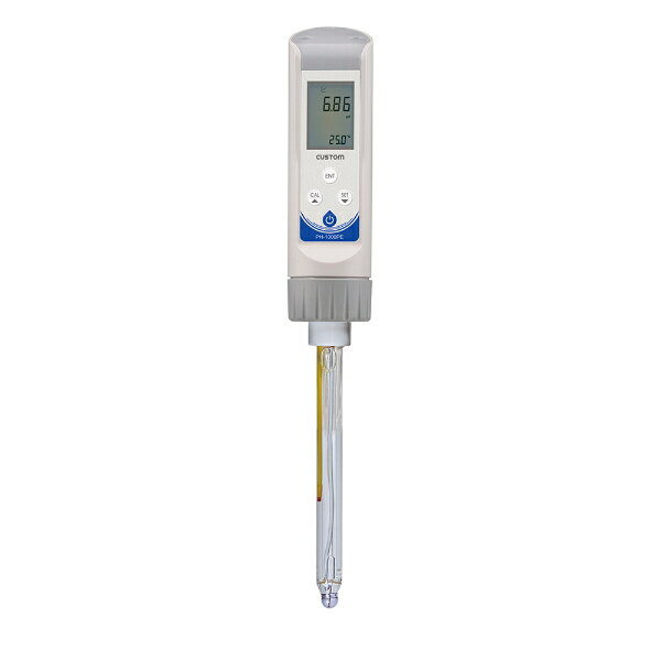 型番PHB-1015PE 特徴【特長】 オーガニック用センサーが付属。有機溶液（Organic solution）で水分量の少ない（50％未満）物質の測定に適しています。 大型液晶によりpH値、温度を同時表示。 IP67の防塵、防水耐性。 測定値が安定した後に、測定値をホールドする「オートロック機能」。 バックライト機能。 PH標準液による3点校正可能。また、NIST校正（4.01、 6.86、 9.18）、USA校正（4.01、 7.00、 10.01）の選択が可能。 様々な用途向けに14種類のセンサーを付け替えることで、1台で様々な測定対象に対応可能です。 備考【仕様】 pH/レンジ：0.00 〜 14.00 pH pH/分解能：0.01 pH pH/測定精度：± 0.1 pH pH/ATC（自動温度補正機能）：あり 温度/測定範囲：0 〜 +60 ℃ 温度/分解能：0.1 ℃ 温度/測定精度：± 1 ℃