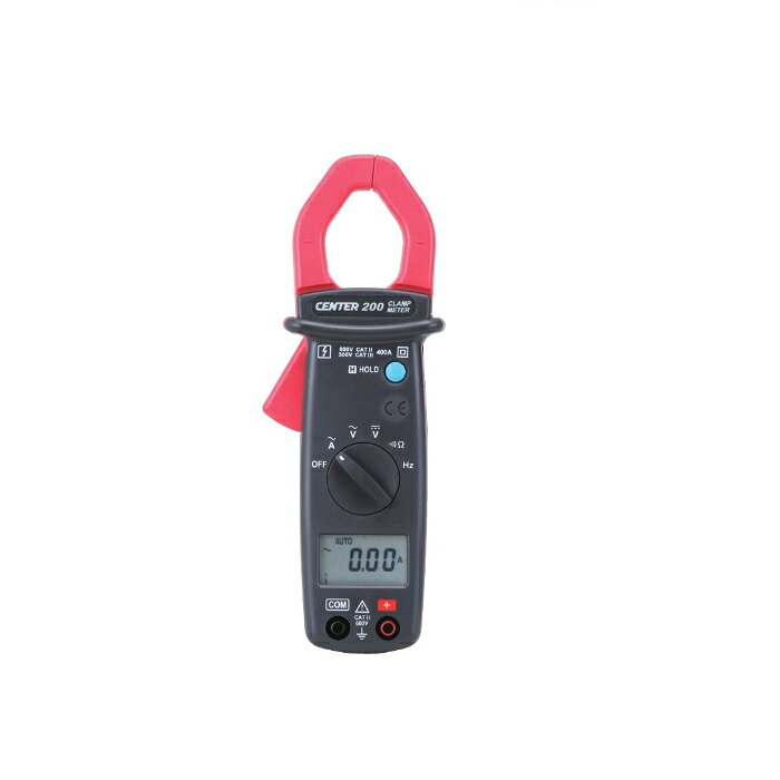 型番CENTER-200 商品説明【特長】 小型・高性能型クランプテスタです 反応速度も早く（0.5秒）安定した測定が可能です オートパワーオフなど機能も多く搭載 【仕様】 測定範囲/交流電流（A）：40/400、精度±（1.9%rdg+5dgt） 測定範囲/直流電圧（V）：400/600、精度±（1.5%rdg+5dgt） 測定範囲/交流電圧（V）：400/600、精度±（1%rdg+2dgt） 周波数（A）：20Hz〜10kHz、精度±（0.1%rdg+1dgt） 周波数（V）：1Hz〜1MHz、精度±（0.1%rdg+1dgt） 抵抗（Ω）：400、精度±（1%rdg+2dgt） 導通テスト：ブザー音(≦40Ω) クランプ径（mm）：25 機能：データホールド、オートレンジ、オートパワーオフ 使用環境：0〜40℃　80%RH以下 電源：1.5V単4電池×2 サイズ：50X28X193mm 付属品：本体×1、テストリード棒、1.5単4電池×2、取扱説明書、保証書