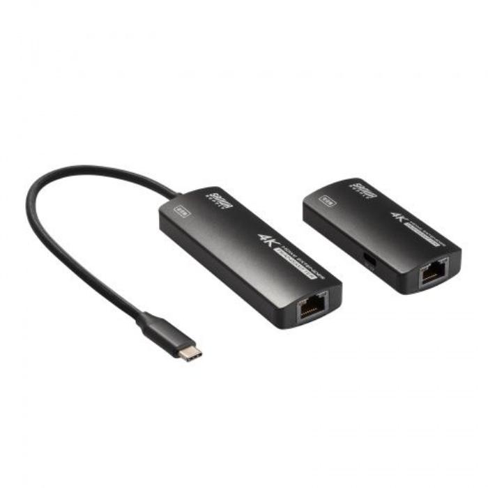 型番 VGA-EXHDC 商品説明 【特長】 USB Type-C搭載（DisplayPort Alternate Mode対応）のパソコンやタブレット、スマートフォンからのUSB Type-C映像出力を、LANケーブル1本で長距離延長しHDMI信号で映像出力することができます。 最大4K/120Hz解像度に対応し、4K/120Hzの場合は最大30mまで、4K/60Hzの場合は最大70mまで延長することができます。 送信機はUSB Type-Cポートからの電源供給で動作するため接続が簡単ですっきりとした設置が可能です。 受信機もUSB Type-C給電で動作するためテレビに搭載されるUSBポートからのUSB給電で動作させることができます。 ※電力供給が安定しない場合は市販のUSB AC変換アダプタ（5V 1A以上）からの給電をお試しください。 HDCP（High-bandwidth Digital Content Protection）対応製品です。 ※ディスプレイもHDCPに対応している必要があります。 【注意事項】 LANケーブルはケーブル仕様が24AWG/23AWG以上の太さを持つ単線仕様の製品をご使用ください。 【仕様】 対応入力信号：Type-C 対応出力信号 ：HDMI インターフェース：【送信機】、入力/USB Type-Cオス×1、出力/RJ-45メス×1、【受信機】、入力/RJ-45メス×1、出力/HDMIタイプA（19pin）メス×1、給電用/USB Type-Cメス×1 最大解像度：4K/4096×2160・3840×2160（120Hz、4:4:4）最大30mまで※LANケーブルにより延長できる距離・解像度が異なります。 主な対応解像度：4K/4096×2160・3840×2160（120Hz、4:4:4）、4K/4096×2160・3840×2160（60Hz、4:4:4）、4K/4096×2160・3840×2160（30Hz、4:4:4）、1080p（1920×1080）、720p（1280×720） データレート：最大32Gbit/s 対応LANケーブル：CAT6Aストレート、CAT6ストレート 延長ケーブル長：カテゴリ6/6Aストレートケーブル共通、4K/4096×2160・3840×2160（120Hz、4:4:4）最大30mまで、4K/4096×2160・3840×2160（60Hz、4:4:4）最大70mまで、4K/4096×2160・3840×2160（30Hz、4:4:4）最大100mまで、1080p（1920×1080）最大100mまで、720p（1280×720）最大100mまで HDMI規格：HDMI Ver2.1 CEC：非対応 HDCP：HDCP1.4、HDCP2.2、HDCP2.3※ディスプレイもHDCPに対応している必要があります。 対応音声フォーマット：LPCM2.0/DTS/Dolby Digital/DTS-HD Master/Dolby True-HD 消費電力（最大）：送信機/4.7W、受信機/2.9W 動作温度：0〜40℃ 保管温度：-20〜60℃ 動作湿度：0〜80％、結露なきこと 保管湿度：0〜80％、結露なきこと 有線エクステンダー分類：HDMI サイズ：送信機/W34×D93.5×H15mm、受信機/W34×D72.5×H15mm 重量：送信機/約53g、受信機/約36g 付属品：送信機×1、受信機×1、USB A-C給電ケーブル（0.9m×1）、取扱説明書（保証書付き）×1