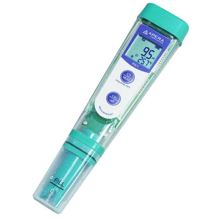 型番 HJ-PH1 商品説明 【特長】 大きく見やすい表示 IP66防塵防水規格 pH自動校正機能（3点校正） 安定表示機能(測定時、測定値が安定している時は、液晶画面に笑顔の絵文字マークが出ます。） 自己診断機能（エラー表示） 自動電源オフ機能（無操作状態が8分続くと電源OFF） 自動温度補償機能つき（ATC） 内蔵温度計 【用途】 プール、スパ 水耕栽培、噴水、飲料水、水処理、 水産養殖、 冷却塔など のような一般的な水溶液テスト 【注意事項】 pH電極から白い結晶固体が漏れている現象は欠陥ではありません。純水で清浄して、簡単に結晶を落したあと、通常通り使用できます。その白い結晶固体は電極内にある電極保存液KCL(塩化カリウム3M)です。 付属の標準電極で強酸性水、強アルカリ性、高温、キレート剤、塩酸、フッ酸の水溶液は計測できません。 長時間使用していないまたは始めて使用する時には、電極のキャップに校正用標準液pH4.01を(大体1/5の位置まで)注ぎ、電極を中に15〜30分浸けます。 センサーの精度を保つために、保存時はキャップに電極保存液KCLを注ぎ、電極を浸して保管してください。 商品画像はイメージです。実際の商品とは異なる場合がございます。 掲載商品の仕様は予告なく変更する場合や取扱いを中止する場合もございますのでご了承ください。 国内での使用に限ります。 【仕様】 測定範囲-(pH)/温度(℃)：0〜140/0〜50 分解能-(pH)/温度(℃)：0.1/0.1 精度-(pH)/温度(℃)：±0.1/±0.5 測定可能な液体温度：0〜50℃まで 校正ポイント：1-3点校正 使用温度、湿度：0 〜 50 ℃、80パーセント以下（結露なきこと） 付属品：本体、 取扱説明書、 単4電池（本体の中）×4、ハンドストラップ、ハードケース、標準校正液(pH7.00、pH4.01)