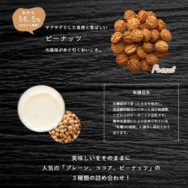 【送料無料】豆乳おからクッキー詰め合わせ 3種9袋 豆乳 おから クッキー プレーン ピーナッツ ココア 菊家 湯布院 大分 おおいた 銘菓 手土産 九州 ギフト 個包装