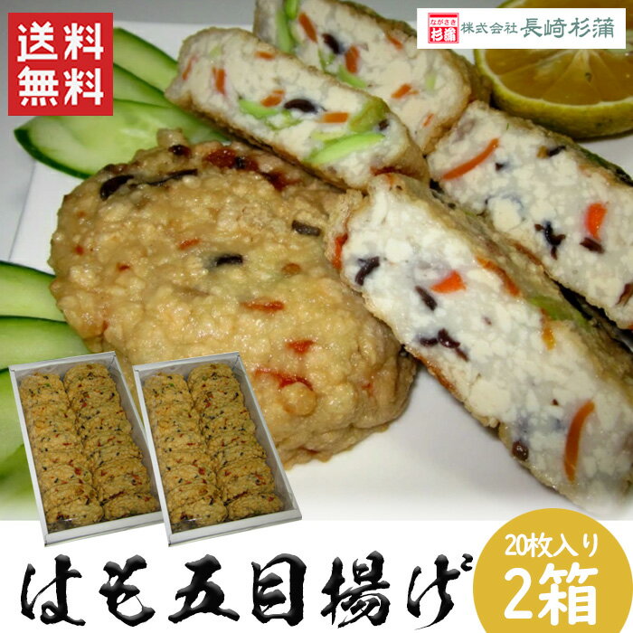 長崎杉蒲 はも五目揚げ2箱セット (合計40枚) 送料無料 40個入 1枚あたり60g 練り物 練製品 はも たら えそ そらまめ ごぼう 人参 きくらげ 魚肉 五目揚げ お魚バーグ 魚肉ハンバーグ 冷凍 長崎 おやつ 夕食 酒 つまみ おすすめ (北海道・沖縄別途送料)