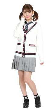 TeensEver TE-18SS カーディガン ライン ホワイト M JK 女子高生 中学 制服 高校 ファッション