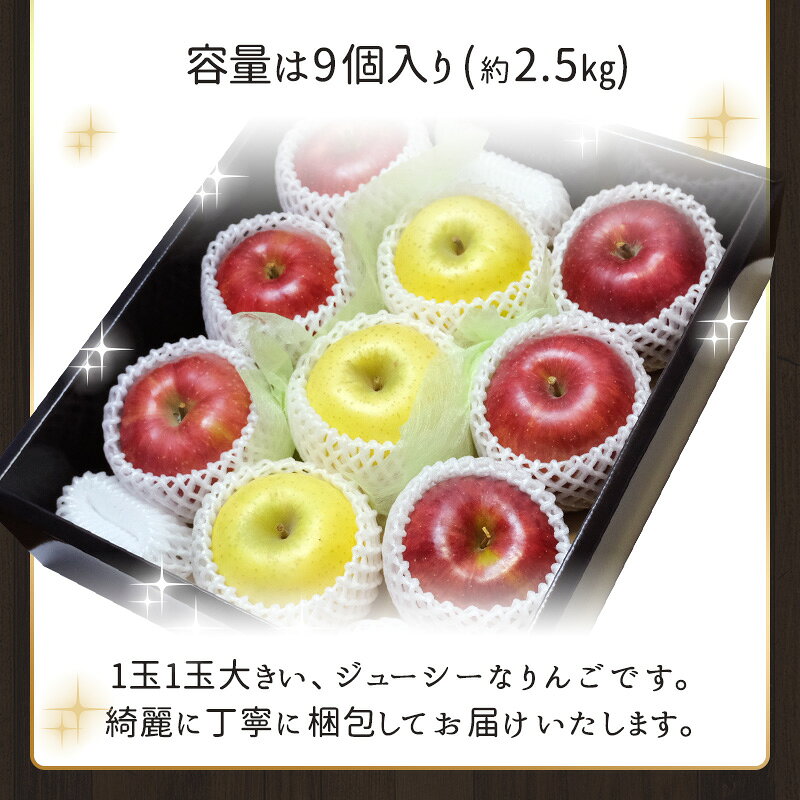 【長野県産　青森県産】シナノスイート・トキ 約2.5kg 9個送料無料 りんご フルーツ 国産 特選 贈答用 お歳暮 プレゼント ギフト【送料無料】【約2.5kg】【9個】 hamachu-10000285 はまべじ サンプル画像3
