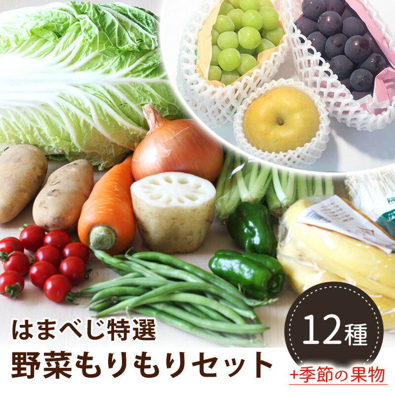 【1000円OFFクーポン対象☆】はまべじ　野菜もりもりセット 12種と季節の果物（梨300g以上大玉1個　巨峰500g大房1シャインマスカット500g以上大房1　送料無料野菜 盛り合わせ ギフト（母の日 父の日 御中元 お中元 御歳暮 お彼岸 お見舞い等々 敬老の日 夏ギフト）のサムネイル
