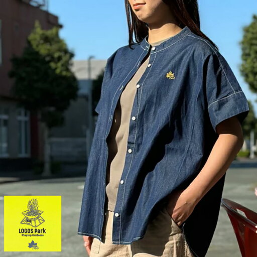 ロゴスパーク(LOGOS park) レディース 4.5ozデニムバンドカラー半袖チュニック M,L,LL ロゴスパーク(LOGOS park) レディース 4.5ozデニムバンドカラー半袖チュニック M,L,LL