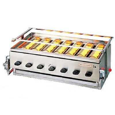 ■ 商品について ■ ・串受けの高さを140mmまで調節できます。 ■ 商品概要 ■ 商品番号:0856620 商品名:アサヒガス 赤外線 下火式 グリラー SG-21K型 黒潮6号 (6連) 13A メーカー：アサヒ サイズ/内容量/重量:775×445×285 / 容量： / 重量：25kg その他: 　 ●焼面寸法(mm)：610×320 　 ●串受幅(mm)：670 　 ●点火方式：点火棒 　 ●付属品：串受ロストル 3本、焼アミ 1枚、ガラス 6枚 ■ 配送等について ■ ●配送料について● 　 こちらの商品は全国送料無料（北海道、沖縄、離島、一部地域を除く）です。 ●ご注意● 　 画面上の色はブラウザやご使用のパソコンの設定により実物と異なる場合があります。JANコード：4582225490164