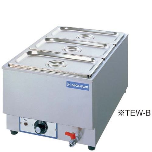 商品情報商品名：卓上 電気ウォーマー(湯煎式)TEW－Cメーカー型番：8364700JANコード：-入り数：1サイズ(外寸mm)：350×550×H260(内容器：325×265×H150)サイズ(内寸mm)：-重量：14kg材質：-測定・調節温度範囲能力：自動温度調節：30～90度消費電力：1.5kW電源：単相100V・プラグ付2P-15A商品について●過熱防止・空炊き防止装置付(バイメタル110度)●リード線2m●排水コック：15A●収容ホテルパン1/2×2配送料について※この商品は、全国 配送料無料 にてお届けいたします。※北海道・沖縄・離島や一部地域では追加配送料が発生致します。自動配信メールの金額に、配送料金は含まれておりません。ご注文内容の確認後、納期と配送料金につきまして、ご連絡させて頂きます。※ご注文前に配送料金の確認をご希望の方へ。「お問い合わせボタン」から、お求めの商品数・配送先のご住所をご記入頂き、お問い合わせ下さいます様お願い致します。