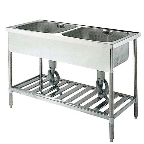 调理器具 - U2S－124 パイプ脚 2槽シンク 排水ホース付 バックガード無【業務用/新品】【送料無料】
