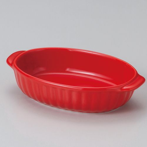 レッド両手楕円グラタン 18×11×4cm 605-308 (10個入) /業務用/新品/小物送料対象商品