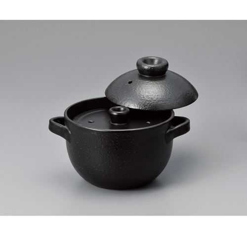 Ih Incompatible - 黒モダンご飯鍋 2合炊(中蓋付)/業務用/新品/小物送料対象商品