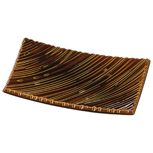 21cmしのぎ波彫皿 アメ釉塗/業務用/新品/小物送料対象商品