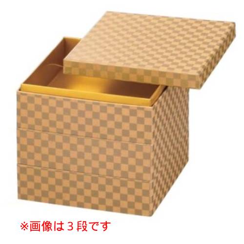 商品情報商品名：6.0寸 和紙重 黄金市松（内金紙）2段メーカー名：福井クラフト外径寸法：幅190×奥行190×高さ124(mm)1段内径寸法：幅175×奥行175×高さ45(mm)重量：蓋80g/親1段(本体)150g材質・素材：和紙貼り...