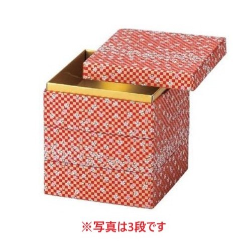 商品情報商品名：お重箱 5.5寸 友禅和紙重 朱金市松 華散らし（内金紙）2段メーカー名：福井クラフト外径寸法：幅168×奥行168×高さ116(mm)1段内径寸法：幅160×奥行160×高さ40(mm)重量：蓋53g/親1段(本体)109...