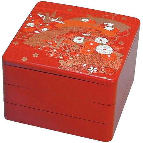 お重箱 8.0寸重 朱 扇面 3段/業務用/新品/小物送料対象商品