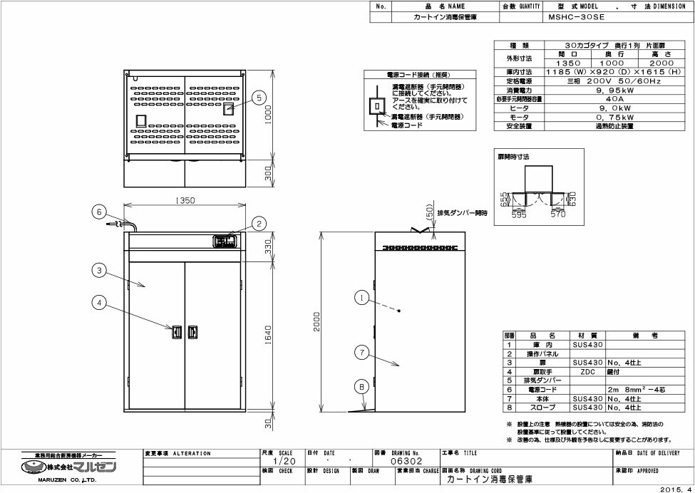 【業務用/新品】【マルゼン】カートイン消毒保管庫 MSHC-30SE 幅1350×奥行1000×高さ2000(mm) 三相200V【送料別途見積】 2