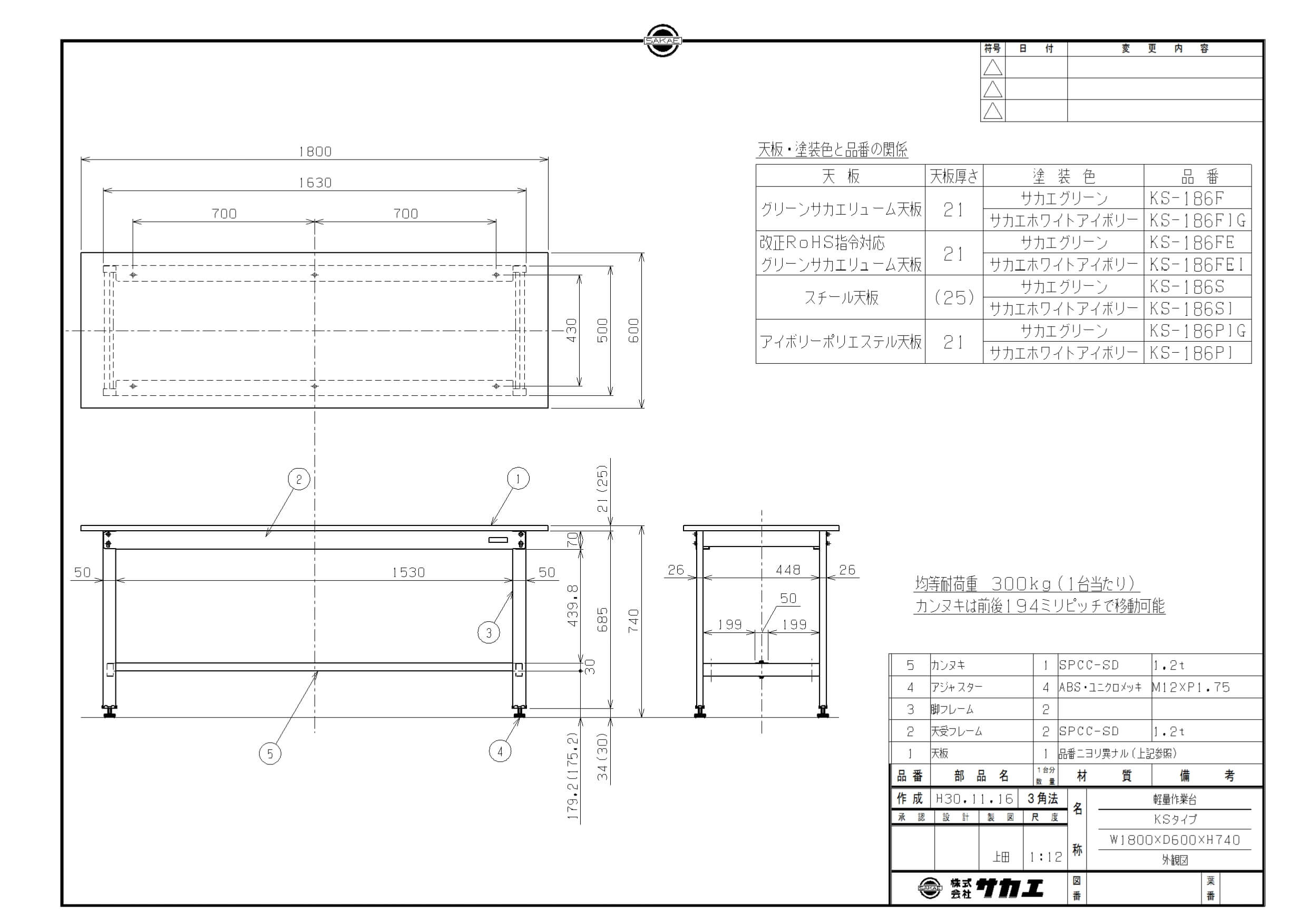 【固定式】【サカエ】軽量作業台KSタイプ KS-186PIG 幅W1800×奥行D600×高さH740(mm...