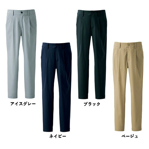 商品名：ワンタックパンツ（女性用）サイズ：5～15カラー：アイスグレー,ネイビー,ブラック,ベージュ生地：リップストップ素材1：ポリエステル//混率：100%機能：ストレッチ性/撥水性商品仕様：フロントボタン留めデザインポイント：・裏無しワンタックテーパードパンツ。・ストレッチありのとにかく軽いパンツ。5～15以外のサイズは受注生産となっております。金額は別途お問合せください。サイズ579111315ウエスト646770737781ヒップ939699102106110股上2525.52626.52727.5股下767676787878配送料について【ご注意】画面上の色はブラウザやご使用のパソコンの設定により実物と異なる場合があります。
