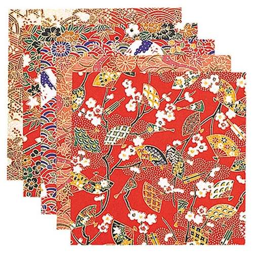 友禅和紙 赤絵・4寸 (100枚入)(各20枚x5柄)/業務用/新品/小物送料対象商品
