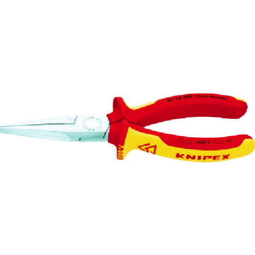 ■商品説明■商品名：KNIPEX 絶縁1000Vロングノーズプライヤー 先端平型 160mmメーカー：KNIPEXメーカー品番：8356480お届け数：1型式：3016-160JAN：4003773001904メーカー名：KNIPEX社原産国(名称)：ドイツ質量：150質量単位：g特長：●ロングノーズで狭い箇所でも掴むことができます。仕様：●全長(mm):160●先端タイプ:平型仕様：●1000V絶縁仕様●欧州規格EN60900適合品材質/仕上：●オイル焼き入れ焼き戻し処理済クロムバナジウム鋼【配送料について】配送料金は、「小物送料」と記載のある商品総額が15,000円未満の場合、別途送料として800円（税別）頂戴いたします。北海道1,500円（税別）、沖縄2,000円（税別）頂戴いたします。東京都島しょ部、離島については、ご注文後に改めて送料をお見積り致します。予めご了承下さい。ご注文前にあらかじめ配送料金を確認されたい場合は、ご購入希望点数、配送先ご住所をご明記頂き、上部「［？］お問い合わせ」フォームよりご連絡下さいますようお願い致します。【ご注意】画面上の色はブラウザやご使用のパソコンの設定により実物と異なる場合があります。