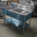 【中古】二槽シンク ダスト付き BGあり 幅1200×奥行600×高さ800 【送料別途見積】【業務用】【飲食店 店舗 厨房機器 二槽シンク 業務用二槽シンク】