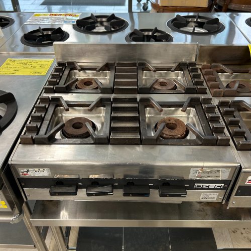 【中古】4口テーブルコンロ オザキ OZ60-60K 幅600×奥行600×高さ270 LPG(プロパンガス) 【送料別途見積】【業務用】【飲食店 店舗 厨房機器 卓上ガスコンロ 業務用卓上ガスコンロ】