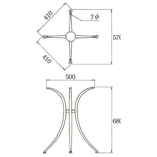 ハヤシ ガラステーブルシリーズ円天板(ガラスクリアー)脚・アルミダイキャスト 天板径730×ベース幅570×足間隔410×高さ695(mm) 品番:GR-400 脚:鏡面仕上げ /送料別 [2]