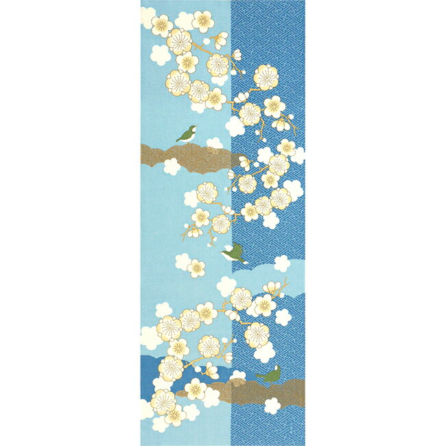 濱文様　絵てぬぐい　白梅と鶯