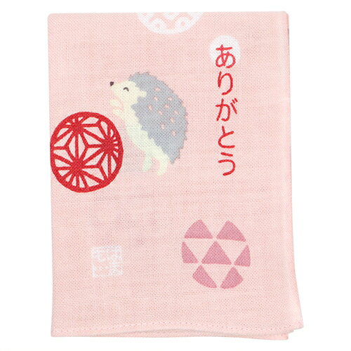 濱文様 ひとことはんかち ありがとうハリネズミ ピンク
