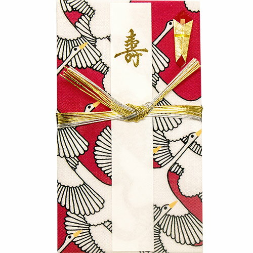 濱文様　てぬぐいのはんかち　金封　寿　祝鶴　赤のサムネイル