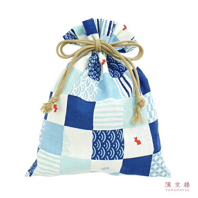 Rakuten - 濱文様　巾着大　市松こもんに豆金魚