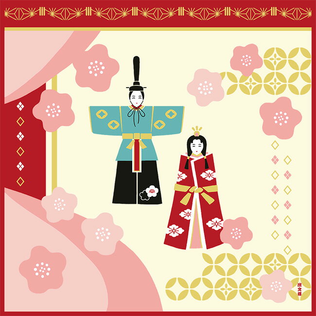 濱文様 絵小布 立ち雛と桃の花