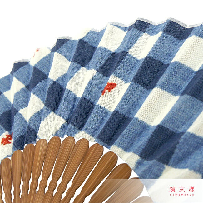 濱文様　てぬぐい扇子　格子金魚