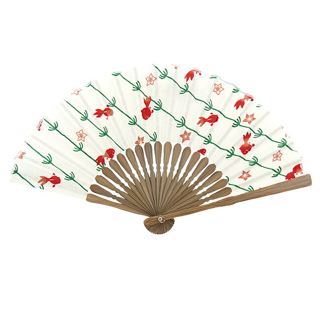 ▼商品詳細 サイズ 長さ20cm 素&ensp;材 扇面：綿100%、扇骨：竹 ※色合いはご覧頂く環境によって異なる場合があります。 特&ensp;徴 てぬぐい生地を使用した布扇子。 濱文様ならではの鮮やかな絵柄は 持ち歩いても、飾っても素敵です。