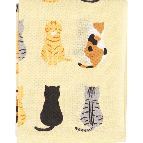 濱文様　てぬぐいのはんかち　おすわり猫ならべ　オフ