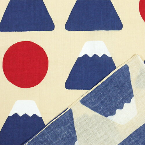 濱文様　てぬぐいのはんかち　日の丸富士　ベージュ