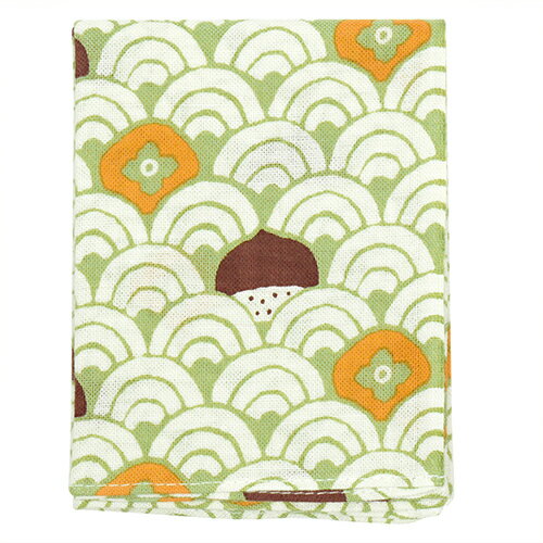 濱文様　てぬぐいのはんかち　柿栗海波　グリーン