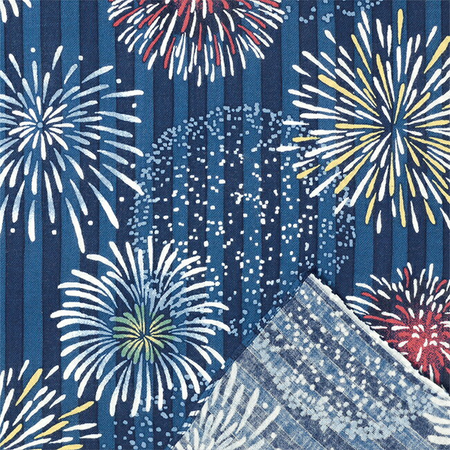 濱文様　てぬぐいのはんかち　夏色花火　コン