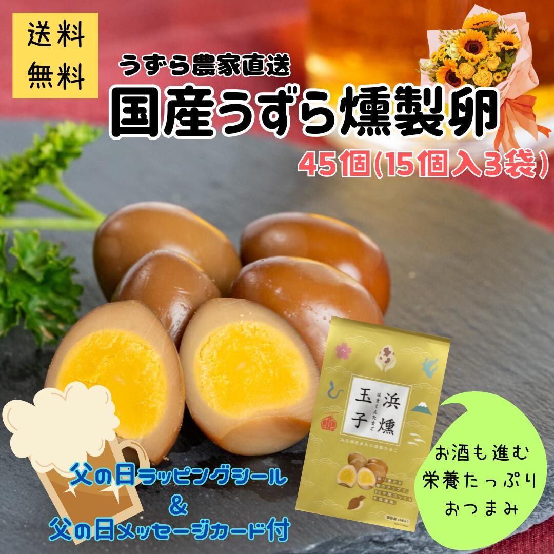 【送料無料・内容充実・簡易パッケージ・父の日 ギフト】うずらの燻製玉子 15個入り3袋 静岡県浜名湖のそばで朝採れたて!新鮮なうずら卵をを燻製で燻しました 浜名湖ファーム おつまみ おやつ ポスト投函