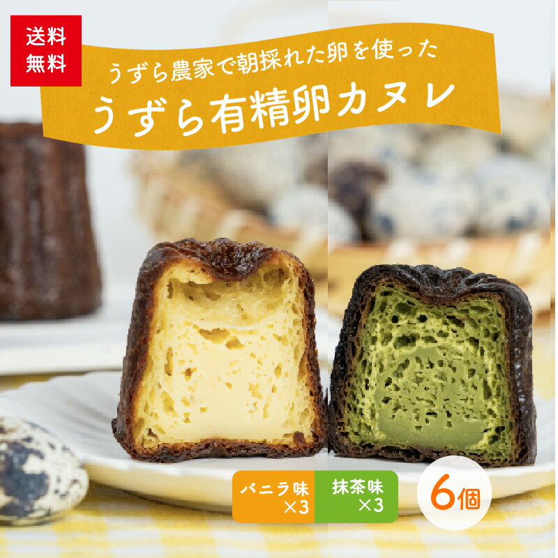 【送料無料】うずらカヌレ2種セット　【各種3個入】　バニラ　抹茶　スイーツ　洋菓子 ギフト　プレゼント　贈り物　手土産　自宅用　静岡県産