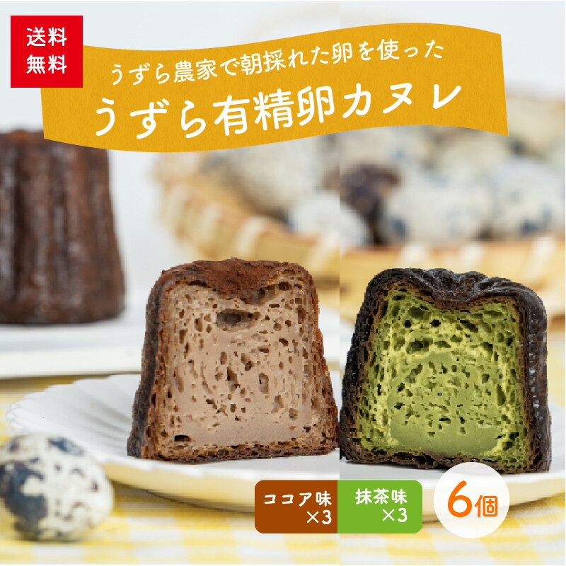 【送料無料】うずらカヌレ2種セット　【各種3個入】　ココア　抹茶　　　　　　　　　スイーツ　洋菓子　ギフト　プレゼント　贈り物　手土産　自宅用　静岡県産