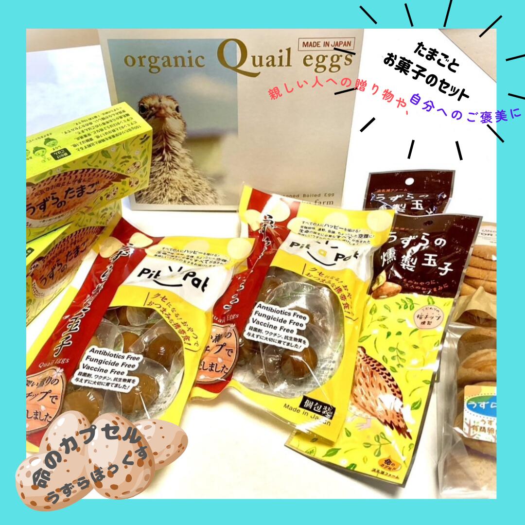 うずらギフトぼっくす 命のカプセル〔うずらの生卵10卵x3・うずらの燻製玉子5個入りx2・うずらの燻製玉子15個入x2・ラングドシャ1袋・うずらっCo1袋〕贈答用 濃厚 こだわり 桜のチップ トッピング おつまみ 静岡県産