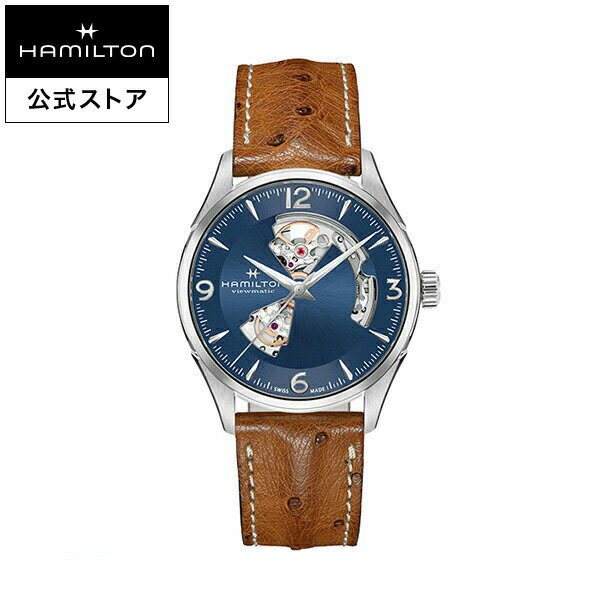 ハミルトン 公式 腕時計 HAMILTON Jazzmaster Open Heart ジャズマスター オープンハート オートマティック 自動巻き 42.00MM レザーベルト ブルー × ブラウン H32705041 メンズ腕時計 男性 正規品 ブランド ビジネス シンプル 1